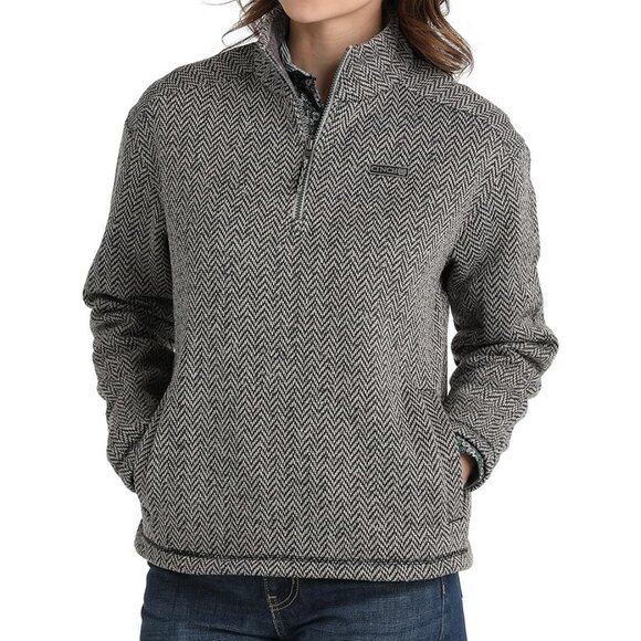 Cinch Women's Grey Herringbone 1/4 Zip Pullover - Picture 1 of 4